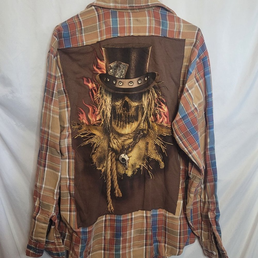 Scarecrow Vintage Upcycle Flannel Shirt Big Mac JC Penney Large Tall